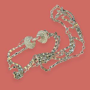 🐚 DOUBLE STRAND SILVER TONE VINTAGE CHAIN NECKLACE W/ SEASHELL CLASP 18" 20"